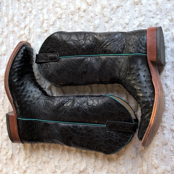 Anderson Bean Women's Black Ostrich Square Toe Cowboy Cowgirl Boots 10B - Picture 3 of 16